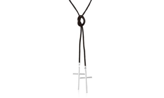 Imagen de Silver-Tone Brass Double Cross 18 Black Cord Necklace