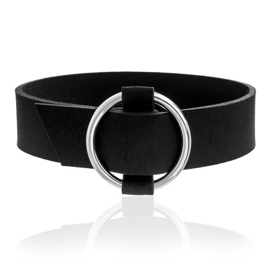 Picture of Rhodium Plated Brass Black Leather Belt Design Choker