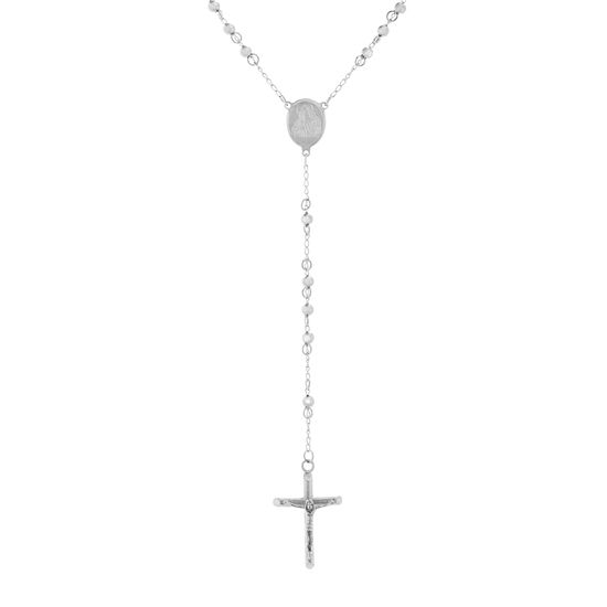 Picture of Silver-Tone Stainless Steel Rosary/Crucifix Cross Bead Chain Necklace