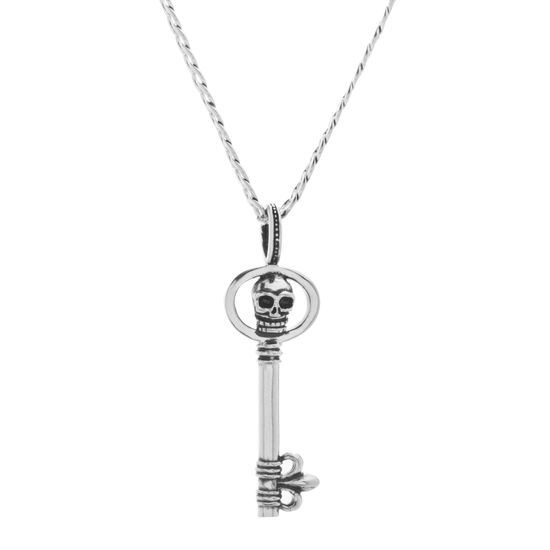 Picture of Silver-Tone Stainless Steel with Oxidized Skull Key Necklace
