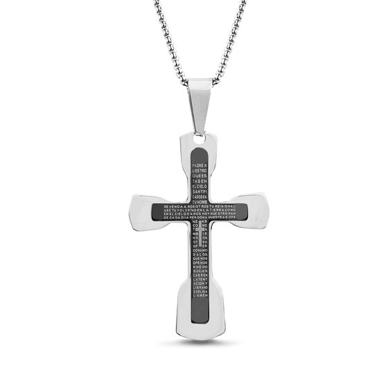 Picture of Two-Tone Stainless Steel Black Prayer Cross Necklace