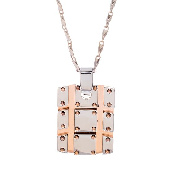 Picture of Two-Tone Rose Stainless Steel Men's Screw Dog Tag Hesche Chain Necklace