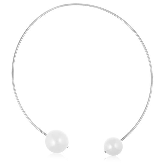 Imagen de Silver-Tone Stainless Steel IP White Fresh Water Pearl Ends Collar Necklace