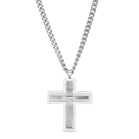 Picture of Silver-Tone Stainless Steel Convex Cross Curb Chain Men's Necklace