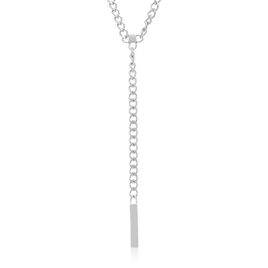 Imagen de Silver-Tone Stainless Steel Y Curb Chain Necklace