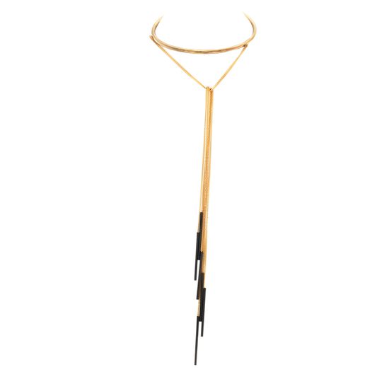 Imagen de Gold-Tone Stainless Steel Multi-Layard Long Tassel Pendant Collar Choker Necklace