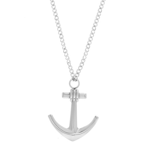 Picture of Silver-Tone Stainless Steel Men's Anchor Pendant Curb Chain Necklace