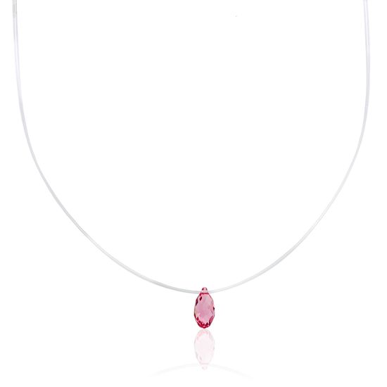Picture of Silver-Tone Stainless Steel Teardrop Pink Crystal Wire Chain Necklace