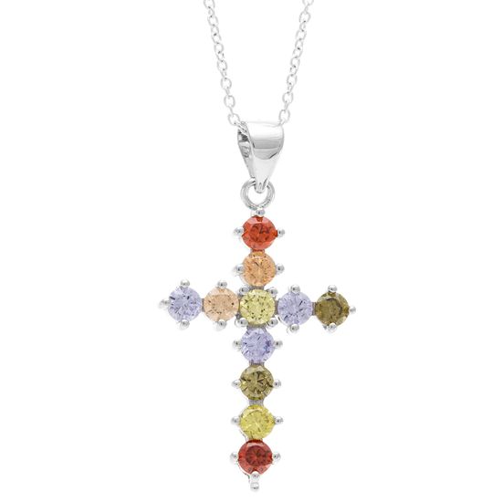 Picture of Sterling Silver Multi Color Cubic Zirconia Cross Pendant