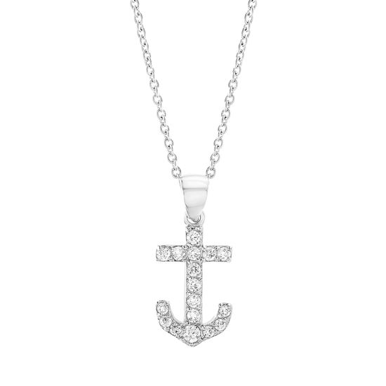 Picture of Silver-Tone Brass Cubic Zirconia Anchor Pendant