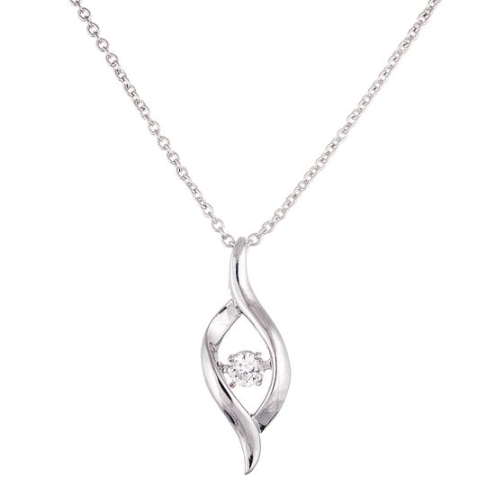Picture of Silver-Tone Brass Cubic Zirconia Polished Oval Pendant 16 Cable Chain Necklace