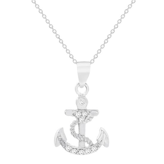 Imagen de Sterling Silver Cubic Zirconia Anchor and Rope Pendant