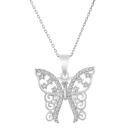 Picture of Cubic Zirconia Butterfly Pendant in Sterling Silver