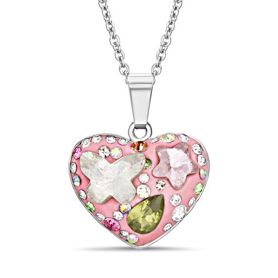 Picture of Brass Cubic Zirconia Multi-Color and Shape Heart Pendant Cable Chain Necklace