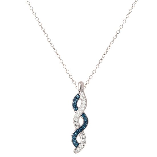 Picture of Rhodium Plated Brass Blue & Clear Crystal Braided Design Pendant
