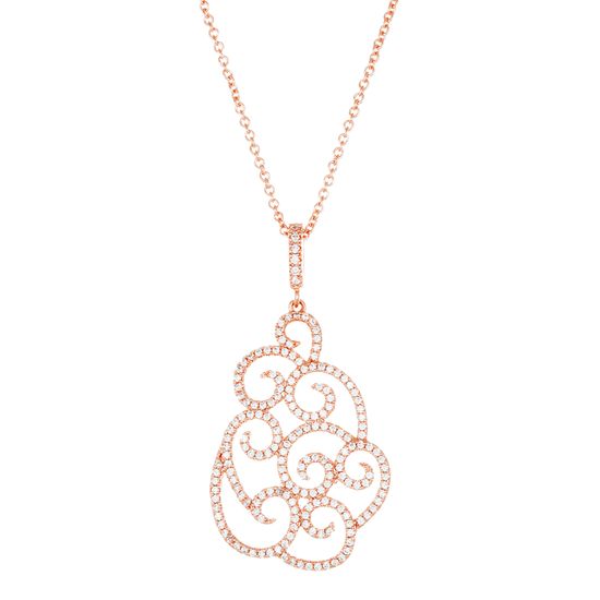 Picture of Rose-Tone Brass Cubic Zirconia Swirl Pendant Cable Chain Necklace