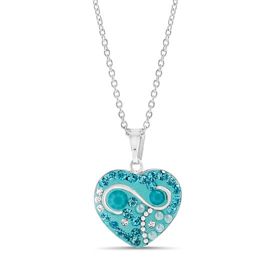 Imagen de Rhodium Plated Brass Turquoise & Clear Crystal Heart Pendant