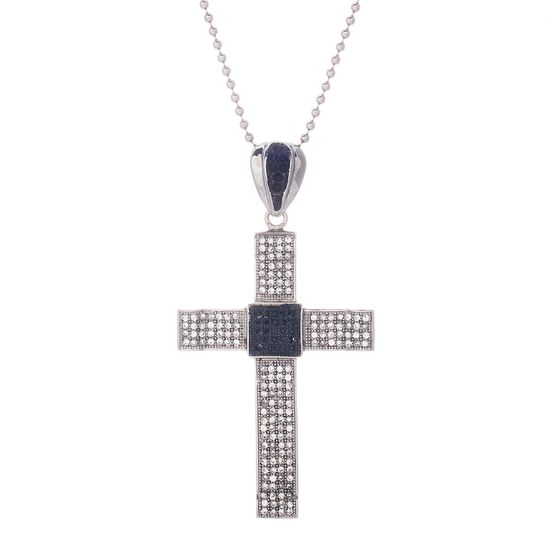 Picture of Silver-Tone Stainless Steel Black Cubic Zirconia Cross Pendant