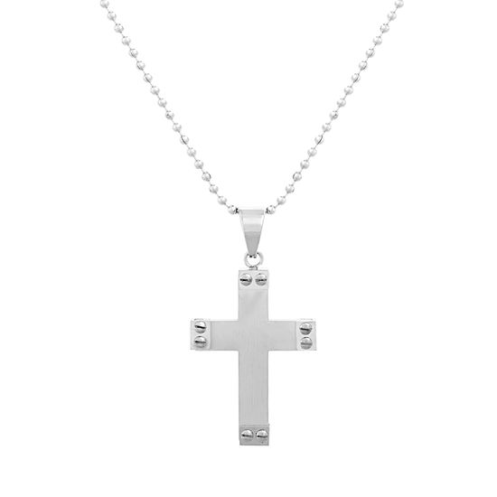 Picture of Silver-Tone Stainless Steel Satin and Polished Cross Pendant