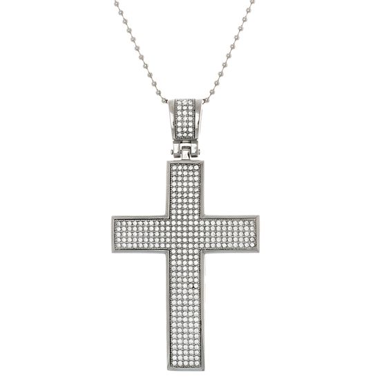 Imagen de Silver-Tone Stainless Steel Polished Cubic Zirconia Cross Pendant