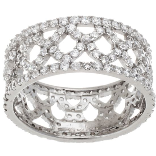 Picture of Sterling Silver Cubic Zirconia X Design Band Ring Size 6