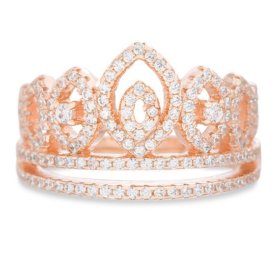 Imagen de Sterling Silver Cubic Zirconia Crown Design Ring Size 8