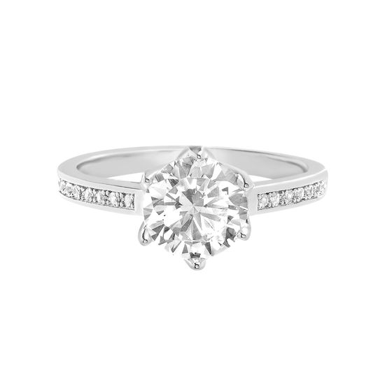 Picture of Sterling Silver Cubic Zirconia 6 Prong Round Solitaire R ing