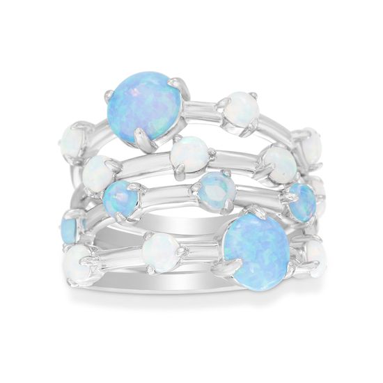 Picture of Sterling Silver Cubic Zirconia White/Blue Opal 4pc Stackable Ring Set