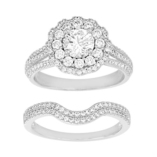 Imagen de Sterling Silver Cubic Zirconia Floral Duo Engagement Ring Size 6