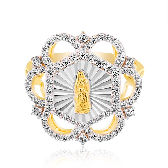 Imagen de Cubic Zirconia Virgin Mary Floral Design Ring in Two-Tone Sterling Silver