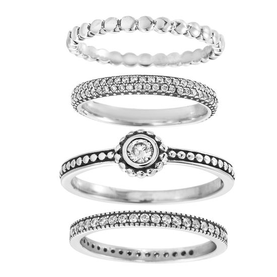 Picture of Sterling Silver Oxidized 4pc Cubic Zirconia Circle/Band Stackable Ring Set Size 6