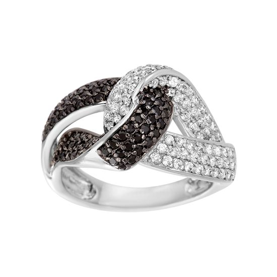 Imagen de Black Rhodium & Rhodium Plated Brass Black & Clear Cubic Zirconia Knot Ring