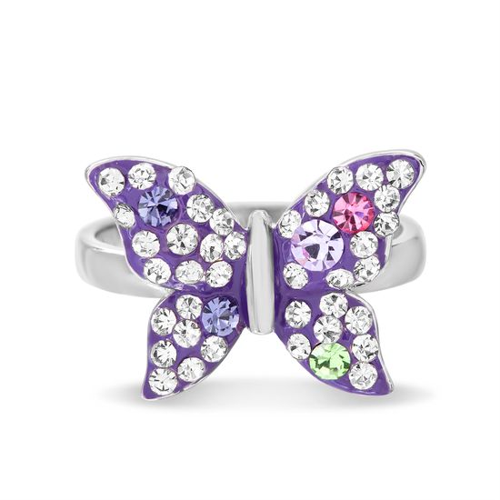 Picture of Brass Pink Purple Green & Clear Crystal Purple Clay Butterfly Ring