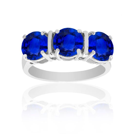 Picture of Silver-Tone Brass Triple Blue Cubic Zirconia Ring Size 6