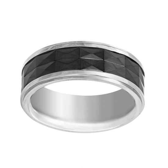 Picture of Silver-Tone Stainless Steel Black Ceramic Band Ring