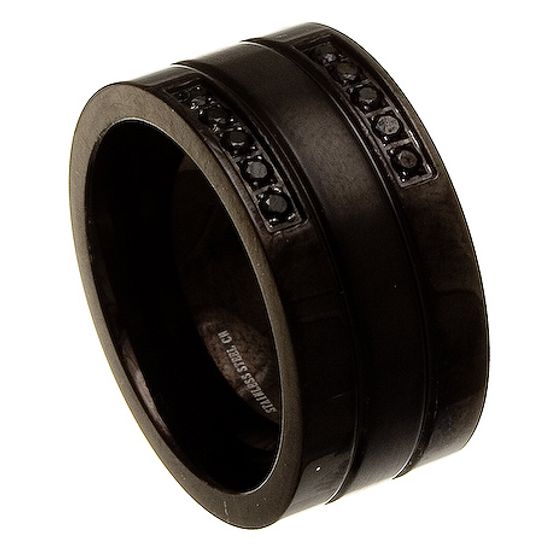 Imagen de Black Tone Stainless Steel Black Crystals 3 Row Ring Size 10