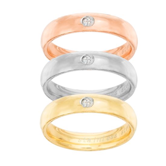 Picture of STAINLESS STEEL 3-TONE STEEL/GOLD IP & ROSE IP CRYSTAL TRIO RING SET