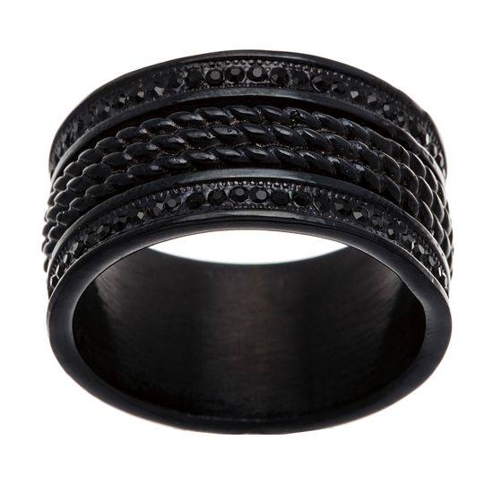 Imagen de Black-Tone Stainless Steel Men's Crystal Twisted Center Design Band Ring Size 9