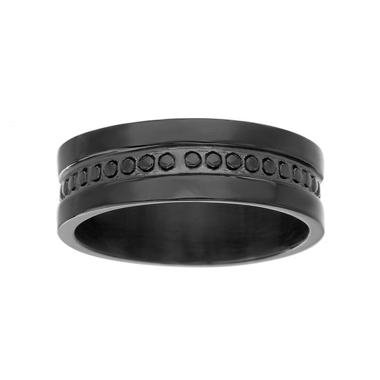 Picture of Black-Tone Stainless Steel Beaded Center Eternity Band Ring 9