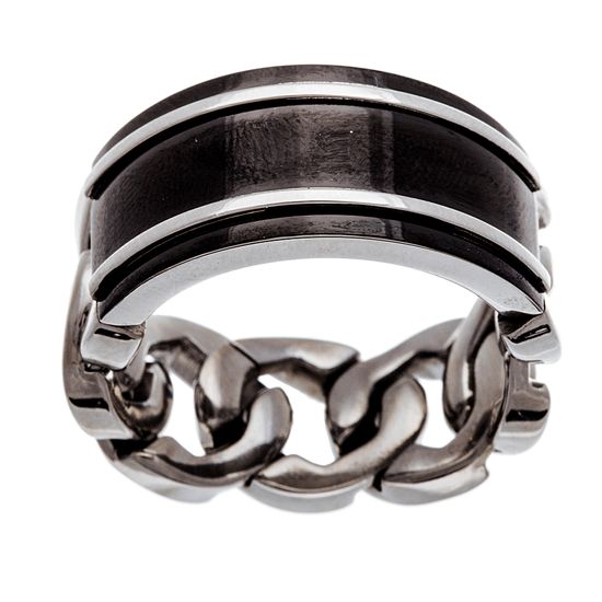 Imagen de Two-Tone Stainless Steel Men's Polished Cuban Chain Ring