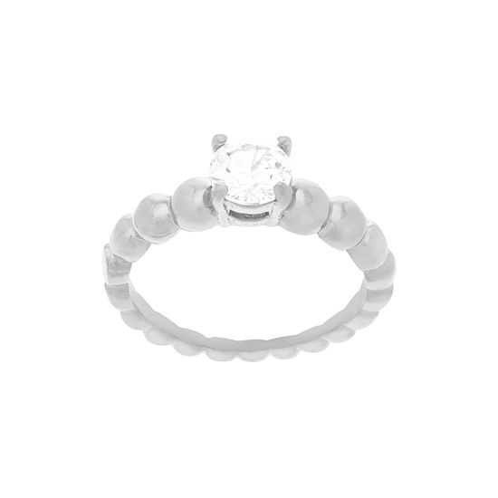 Imagen de Silver-Tone Stainless Steel Cubic Zirconia Bead Textured Band Ring