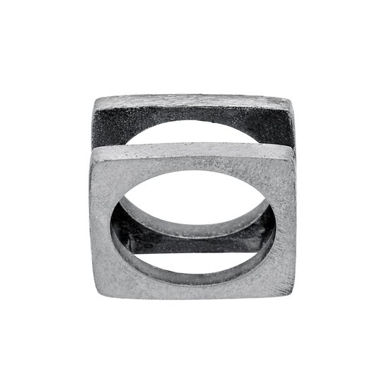 Picture of Silver-Tone Stainless Steel Men's Oxidized Open Square Ring Size 9