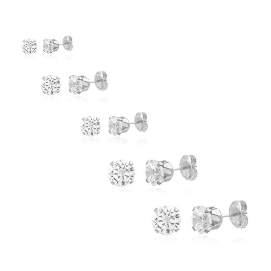 Picture of Sterling Silver Cubic Zirconia 4 Prong Different Sizes Stud Earring Sets