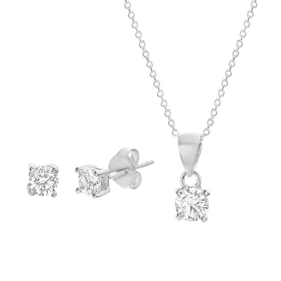 Picture of STERLING SILVER RHODIUM CLEAR 4MM  ROUND CZ  STUD POST EARRING & PENDANT SET