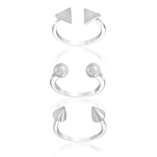 Imagen de Sterling Silver 3pc Triangle/Ball/Spike Ends Cuff Ring Set Size 7