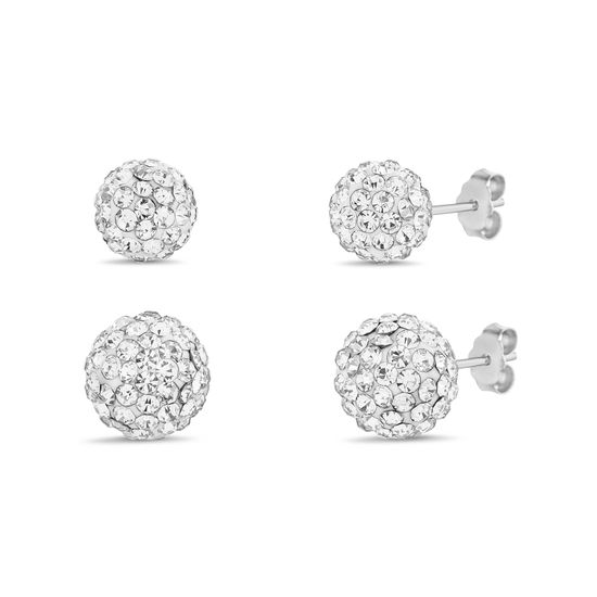 Picture of Crystal Fireball Ball Stud Earring 2-Pair Set in Sterling Silver