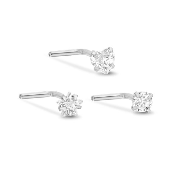 Picture of Cubic Zirconia Screw Ends Trio Nose Ring Set in Stainless Steel