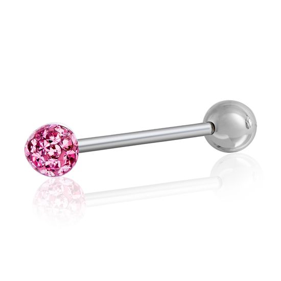 Imagen de Silver-Tone Stainless Steel Pink Crystal Barbell Body Jewelry
