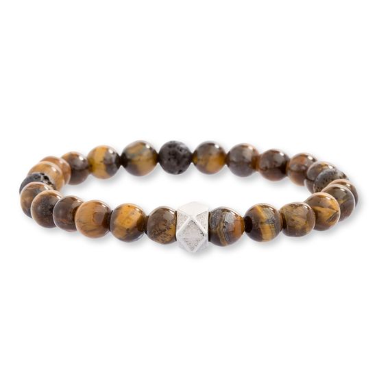 Picture of Steve Madden Silver-Tone Tiger's Eye Beaded Stretch Men's Bracelet