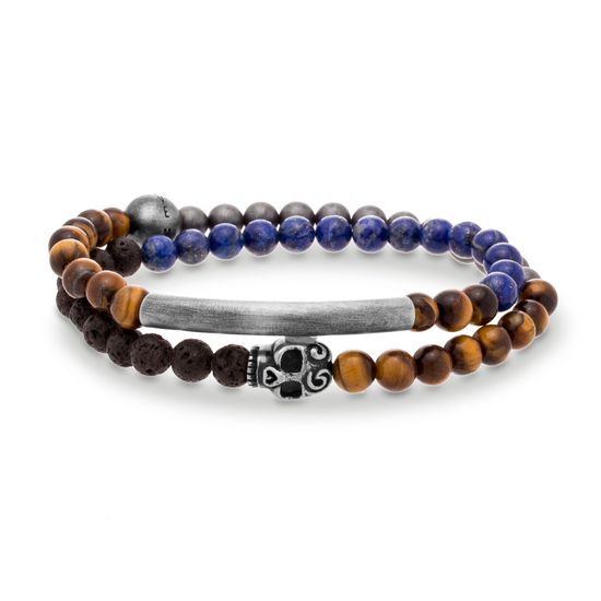Picture of Steve Madden Stainless Steel Curved Bar Skull and Marble Beads Bracelet